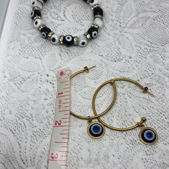 𝅺Curated bundle Evil Eye Jewelry Set Hoop Earrings and Bracelet Boho Statement - Picture 6 of 6